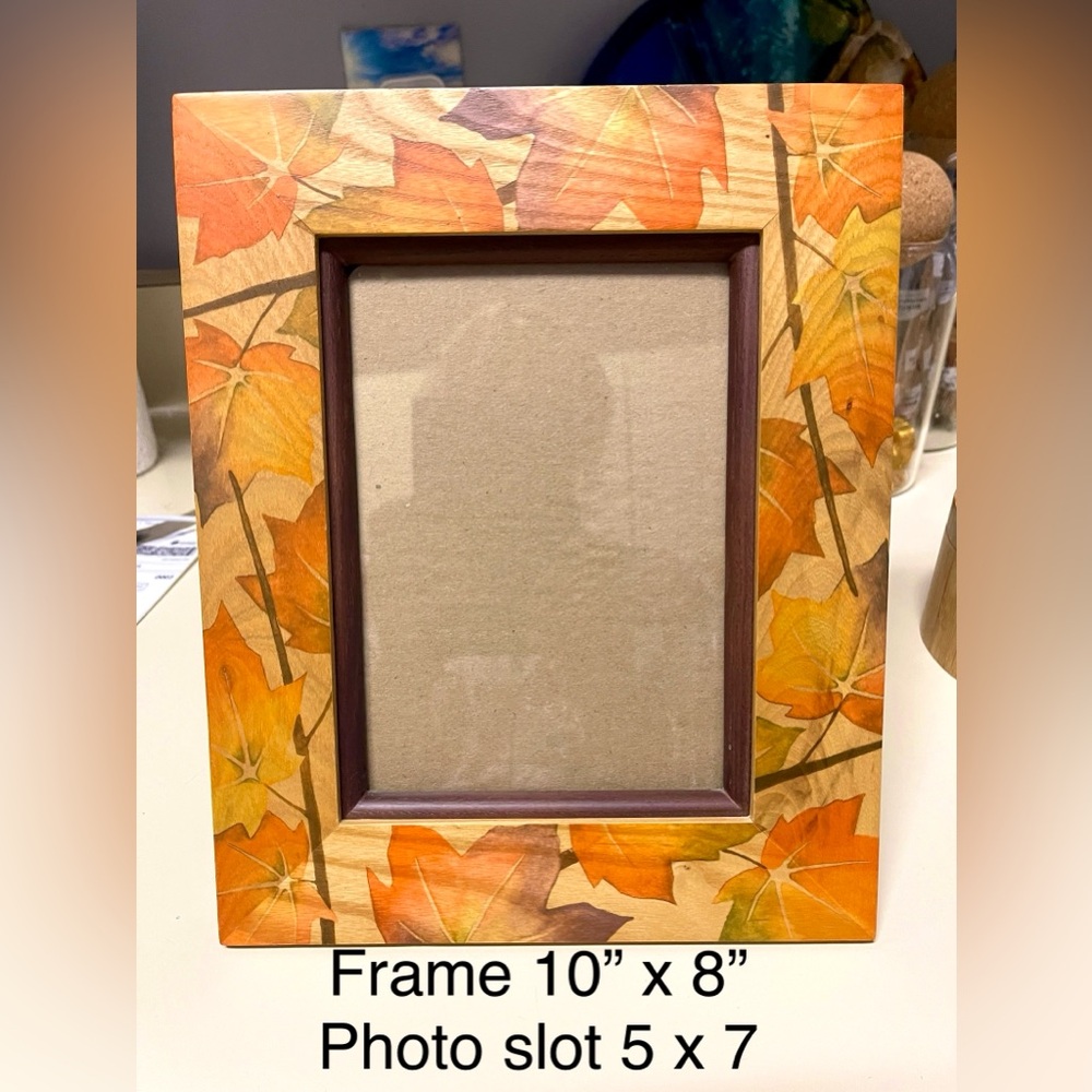 Autumn Leaf Wood Photo Frame Hang Or Sit 8x10 Orange/tan EUC